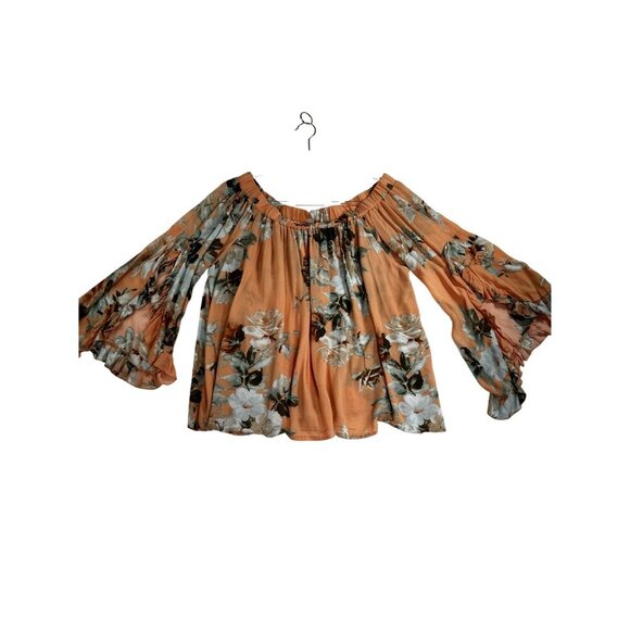 A Beautiful Soul Womens 1X Floral Top Ruffled Bell Sleeves Stretchy Beachy Boho - Picture 7 of 14